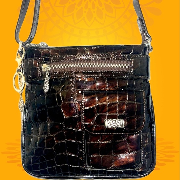 Brighton Handbags - Brighton Brown Croc-Embossed Patent Leather Crossbody Bag
